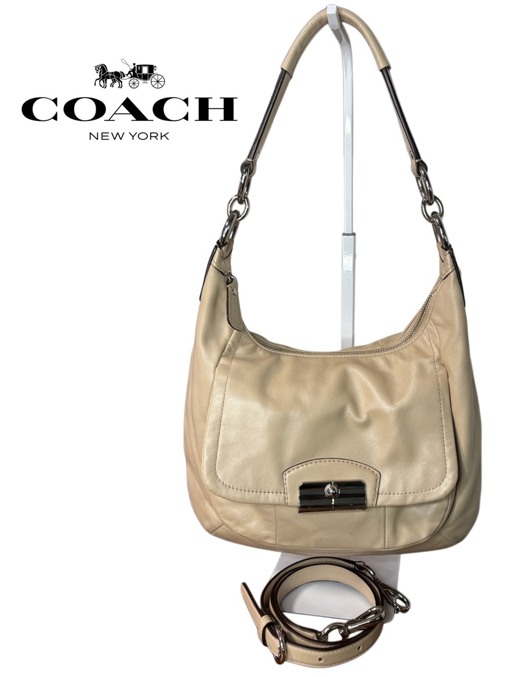 Coach Kristin Hobo Cream/Beige Leather Shoulder Bag w/crossbody strap